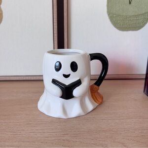 Ghost Mug with a Book & Black Handle